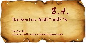 Balkovics Ajándék névjegykártya